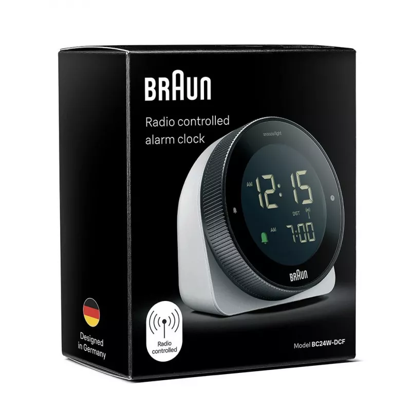 Braun BC24W-DCF sieninis/stalinis laikrodis Radijo bangomis valdomas laikrodis Stačiakampis Juoda, Balta