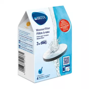 Vandens filtro diskas BRITA MicroDisc, aktyvuota kokoso kevalų anglis, filtruoja daleles ≥15 µm, pakuotėje 3 vnt.