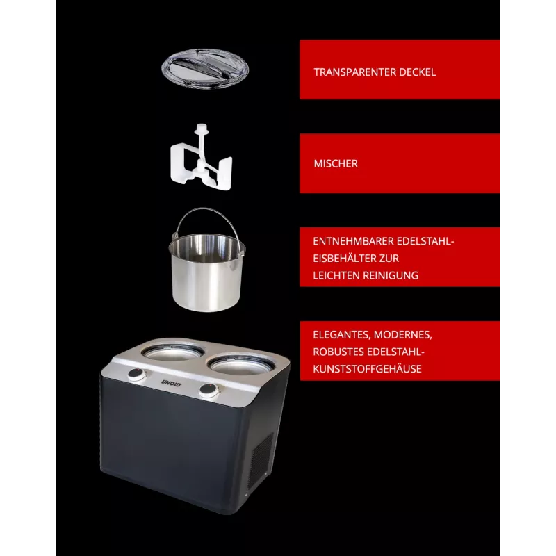 Unold Doppio kompresoriaus tipo ledų gaminimo aparatas 2,4 L 250 W juoda, satininio plieno