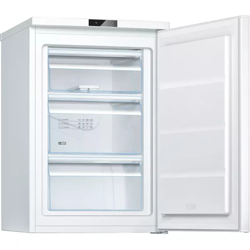 Stačiasis šaldiklis Bosch Serie 2 GTV15NWEB — 83 L, laisvai pastatomas, E klasė, 39 dB, dešininis vyris, baltas