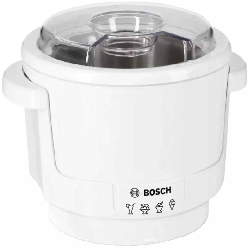 Maišytuvo priedas Bosch MUZ5EB2 — baltas plastikinis korpusas, matmenys 180×180×180 mm