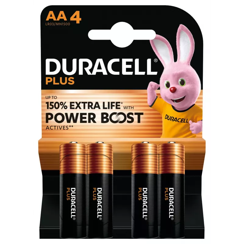 Duracell Plus AA šarminės vienkartinės baterijos, 1,5 V, 4 vnt., 50 mm