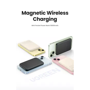 Ugreen 25208 išorinė baterija 10000 mAh belaidis įkrovimas smėlio spalvos