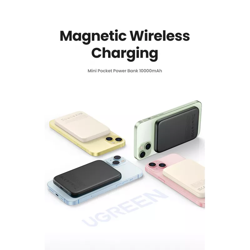 Ugreen 25208 išorinė baterija 10000 mAh belaidis įkrovimas smėlio spalvos