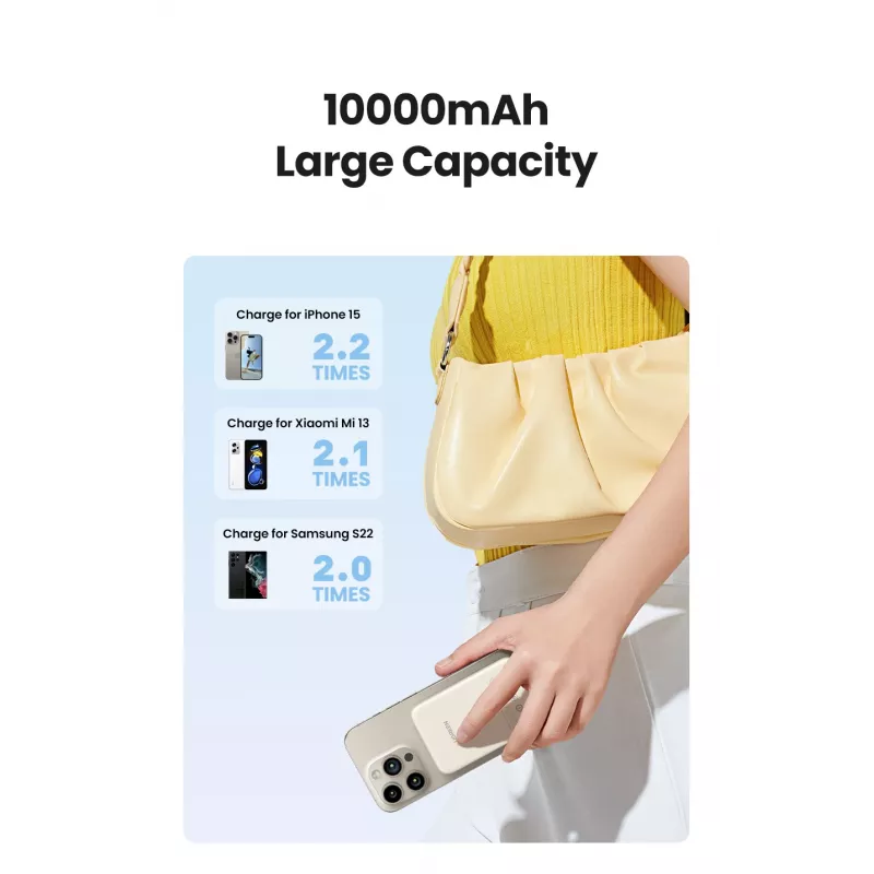 Ugreen 25208 išorinė baterija 10000 mAh belaidis įkrovimas smėlio spalvos