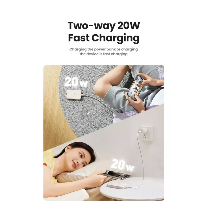 Ugreen 25208 išorinė baterija 10000 mAh belaidis įkrovimas smėlio spalvos