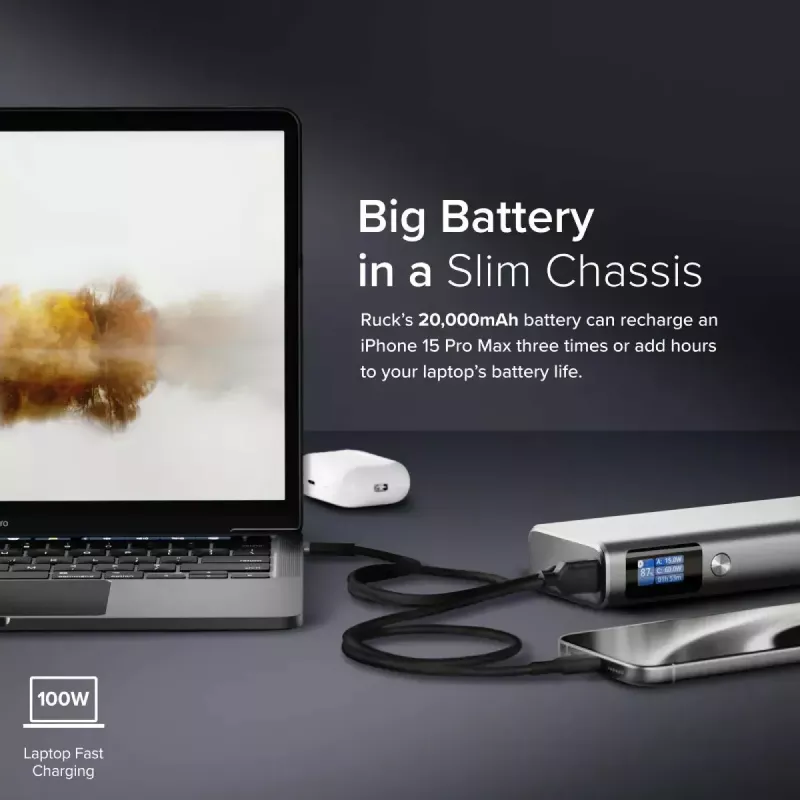 Išorinė baterija ALOGIC Ruck 20000mAh, 130W USB įkrovimas