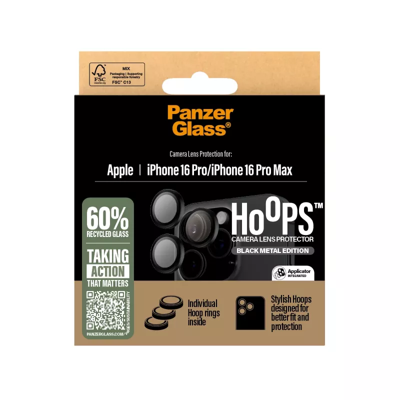“PanzerGlass ® Hoops®” fotoaparato objektyvo apsauga juoda “iPhone 16 Pro | 16 Pro Max”