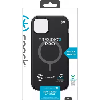 Speck Presidio2 Pro + MS Apple iPhone 14 Plus/15 Plus Juoda - su Microban tvirtu dėklu