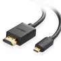 Ugreen 30104 HDMI laidas 3 m HDMI D tipo (mikro) HDMI A tipo (standartinis) juodas