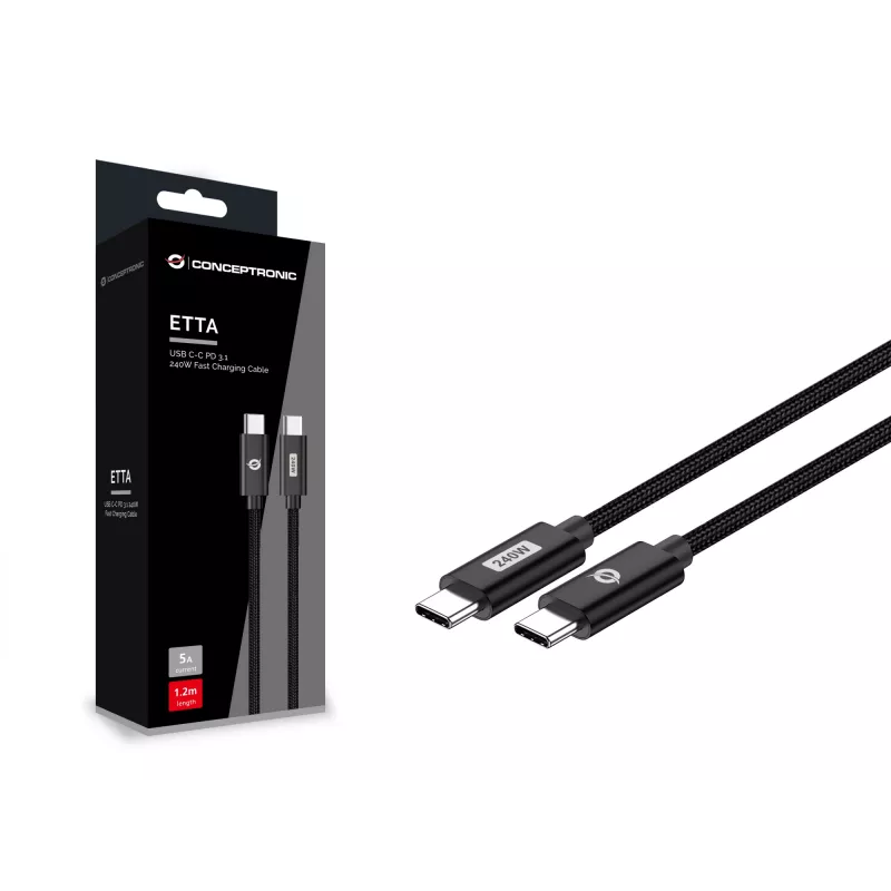 Conceptronic ETTA03B20 USB C-C PD 3.1 240W greito įkrovimo laidas 2 m, 48V 5A, 480Mbps, E-Mark