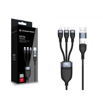 “Conceptronic ETTA05B15” USB 3-in-1 PD 3.0 60W įkrovimo laidas 1,5 m, 20V 3A, 480Mbps