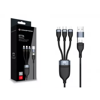 Conceptronic ETTA06B15 USB 3-in-1 PD 3.0 100W greito įkrovimo laidas 1,5 m, 20 V 5 A, 480 Mbps, E-Mark