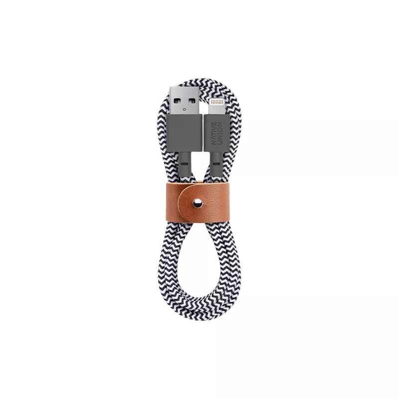 Native Union Belt kabelis 1.2 m juoda balta Lightning USB A
