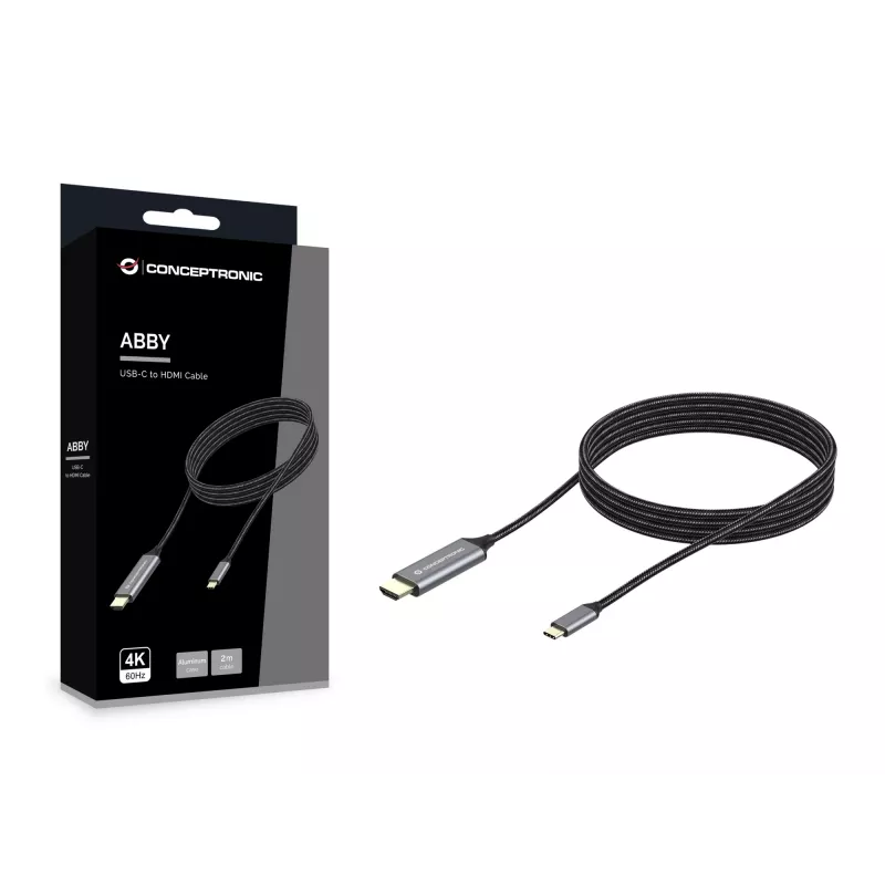 Conceptronic USB-C į HDMI kabelis, kištukas-kištukas, 4K 60Hz, 2 m, USB Type-C, HDMI, kištukas, kištukas, tiesus