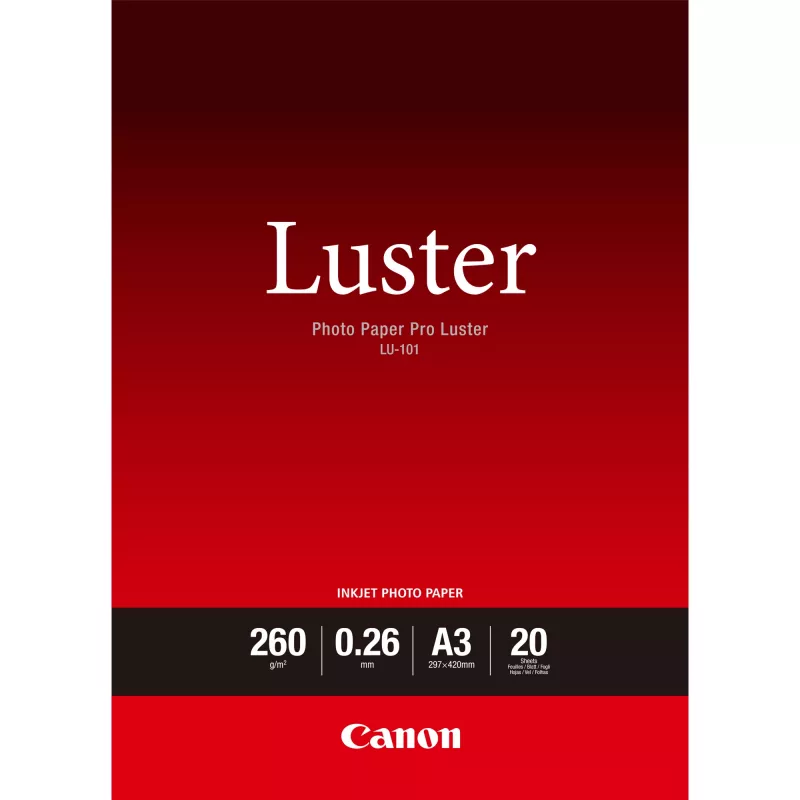 Canon LU-101 Luster Photo Paper Pro A3 - 20 lapų, satininis, 260 g/m², baltas, 260 µm, 10 - 35 °C, 10 - 35 °C