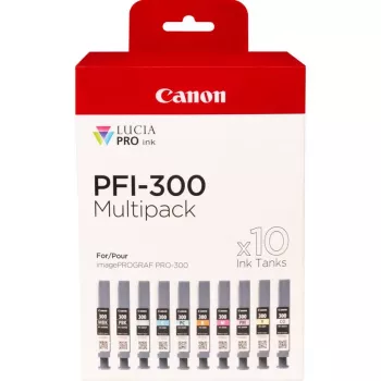 Canon PFI-300 rašalo kasetė 10 vnt. Originali Juoda, Mėlyna, Žalsvai mėlyna, Pilka, Purpurinė, Foto juoda, Foto purpurinė, Raudona, Geltona