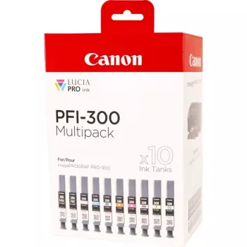 Canon PFI-300 rašalo kasetė 10 vnt. Originali Juoda, Mėlyna, Žalsvai mėlyna, Pilka, Purpurinė, Foto juoda, Foto purpurinė, Raudona, Geltona