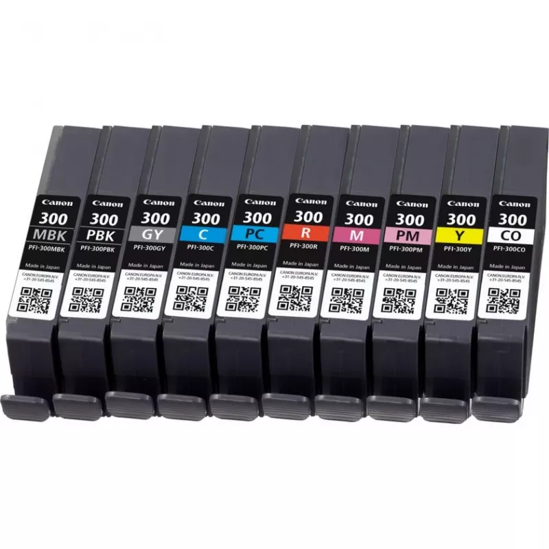 Canon PFI-300 rašalo kasetė 10 vnt. Originali Juoda, Mėlyna, Žalsvai mėlyna, Pilka, Purpurinė, Foto juoda, Foto purpurinė, Raudona, Geltona