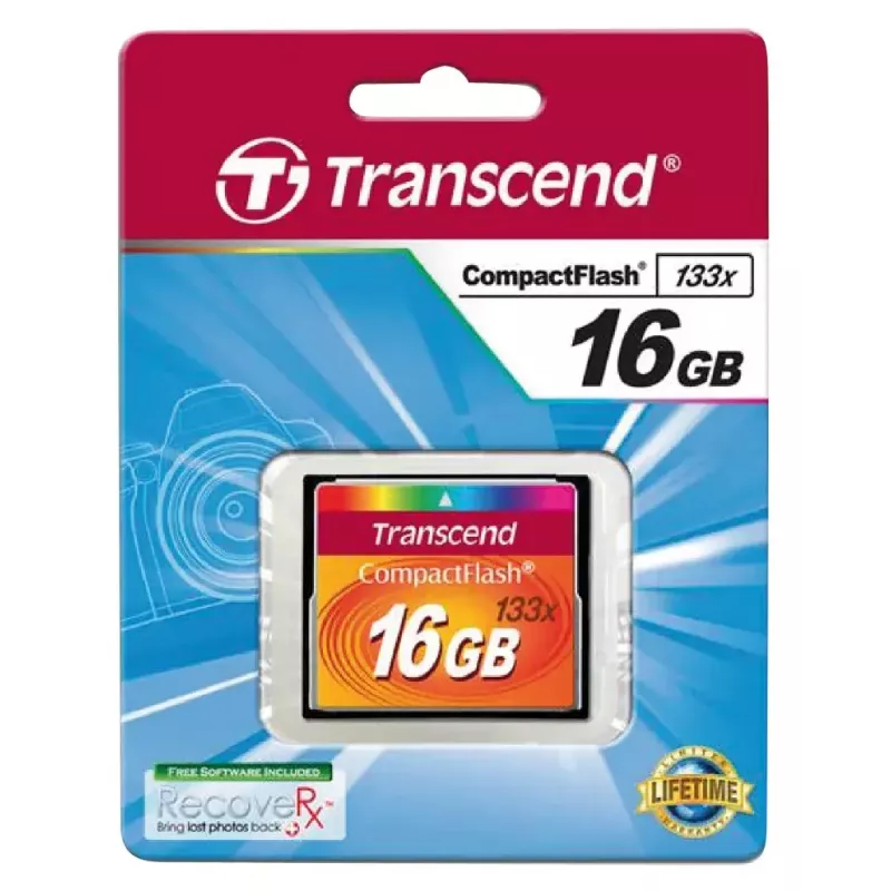 „CompactFlash“ kortelė „Transcend TS16GCF133“ 16 GB, 50 MB/s skaitymo, 20 MB/s rašymo