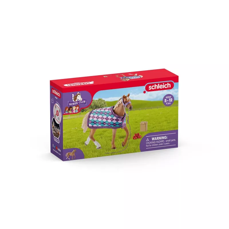schleich HORSE CLUB Anglų grynakraujis su antklode, Žirgų arklidė, Arkliai, 5 m., Įvairiaspalvis, Plastikas