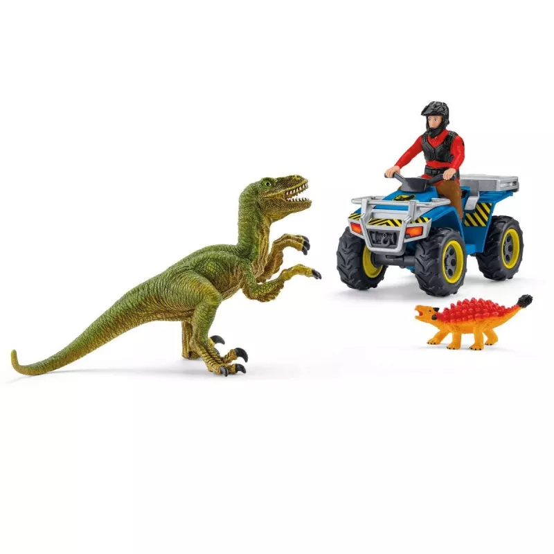 schleich Dinozaurai Pabėgimas keturračiu nuo Velociraptoriaus, Dinozaurai ir ugnikalnis, Tyrimų stotis, 4 m., Įvairiaspalvis, Plastikas