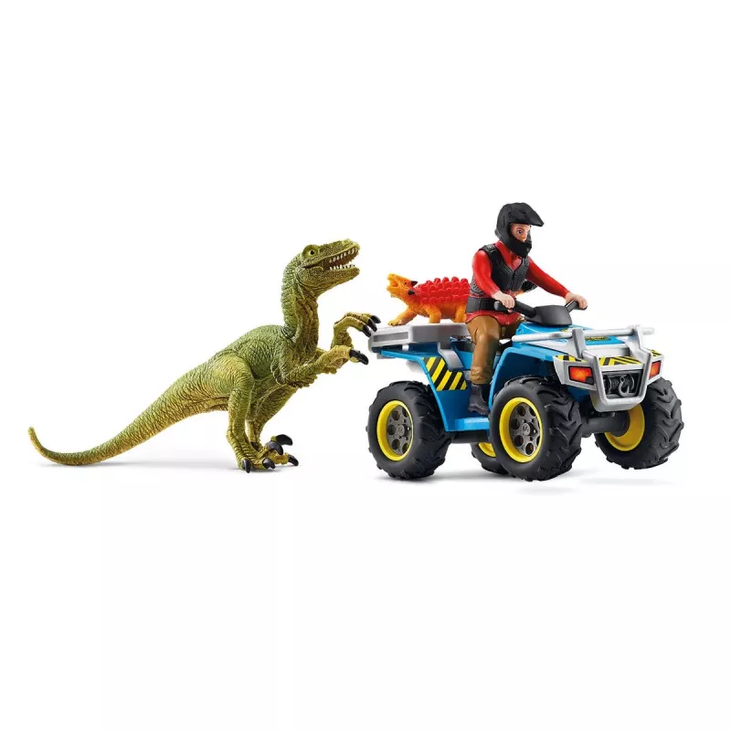 schleich Dinozaurai Pabėgimas keturračiu nuo Velociraptoriaus, Dinozaurai ir ugnikalnis, Tyrimų stotis, 4 m., Įvairiaspalvis, Plastikas