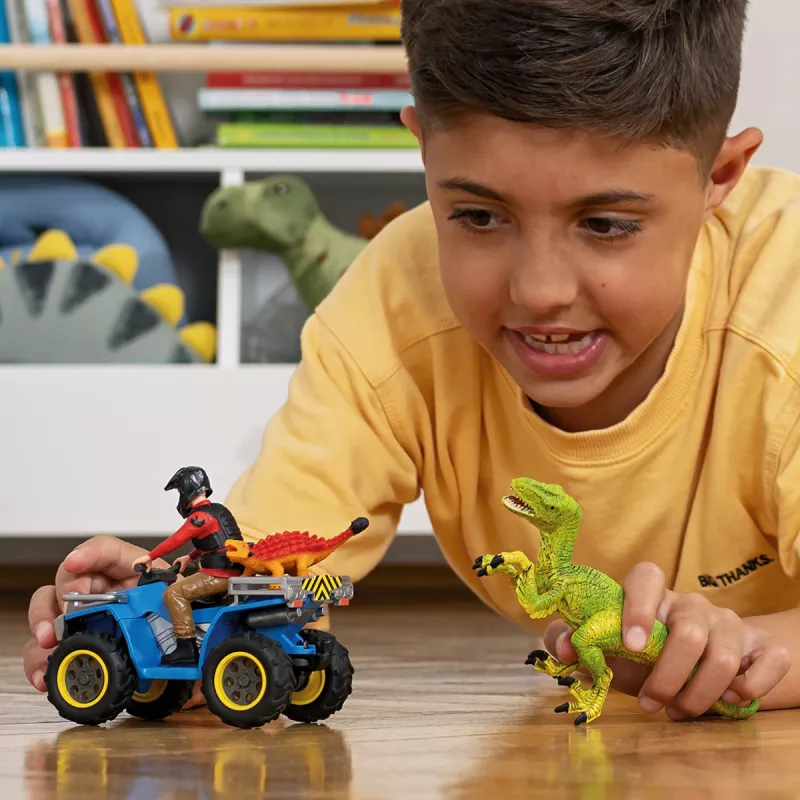 schleich Dinozaurai Pabėgimas keturračiu nuo Velociraptoriaus, Dinozaurai ir ugnikalnis, Tyrimų stotis, 4 m., Įvairiaspalvis, Plastikas