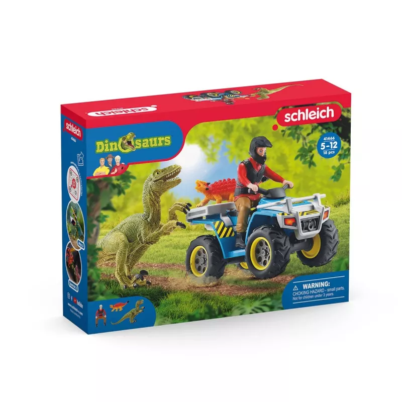 schleich Dinozaurai Pabėgimas keturračiu nuo Velociraptoriaus, Dinozaurai ir ugnikalnis, Tyrimų stotis, 4 m., Įvairiaspalvis, Plastikas