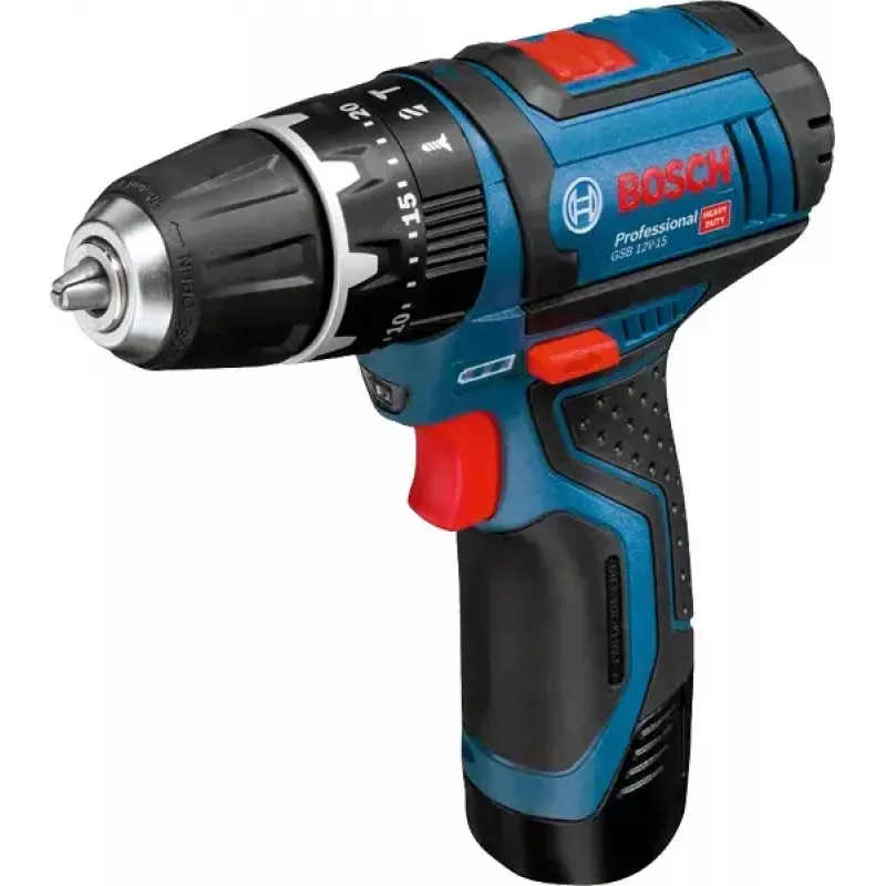 Pistol grip grąžtas Bosch GSB 12V-15, 1300 RPM, 2 Ah baterija