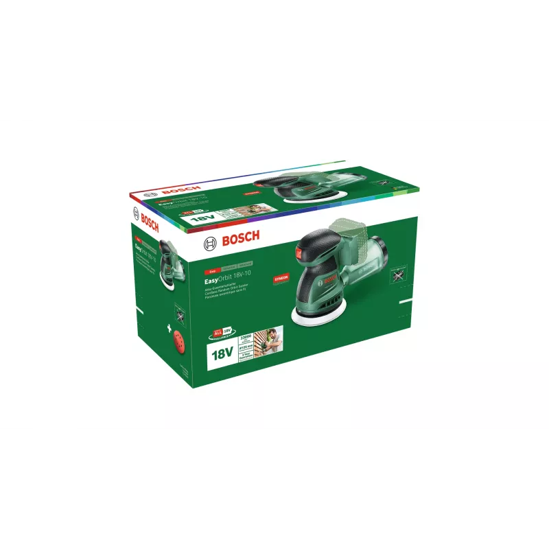 Bosch EasyOrbit 18V-10 (Baretool), Orbitinis šlifuoklis, Juoda, Žalia, Plastikas, Vokietija, 23000 OPM, 1 mm