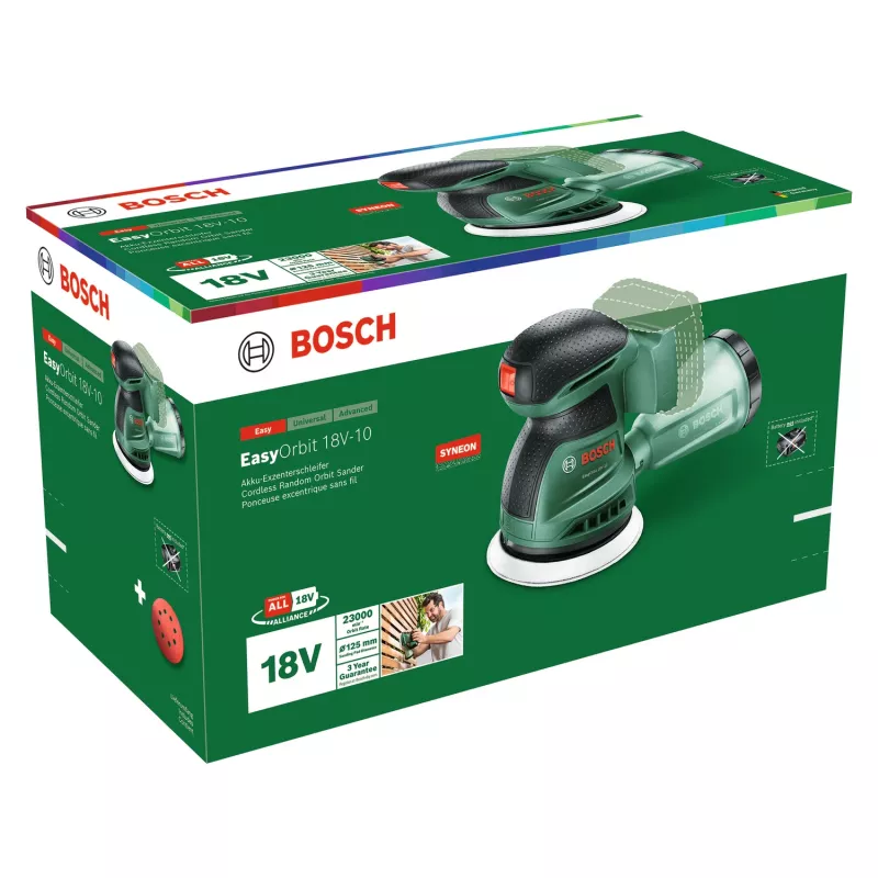Bosch EasyOrbit 18V-10 (Baretool), Orbitinis šlifuoklis, Juoda, Žalia, Plastikas, Vokietija, 23000 OPM, 1 mm