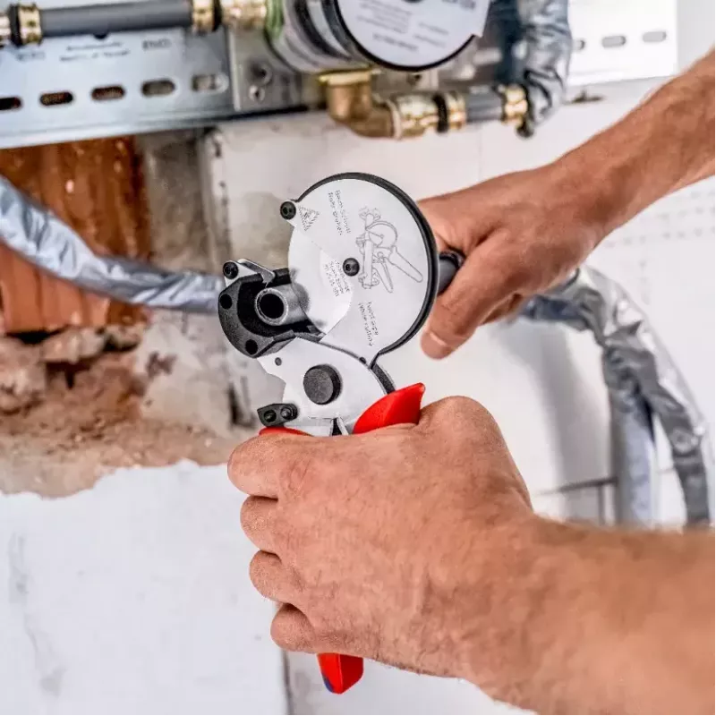 Vamzdžių žirklės Knipex 90 25 25 aliuminio juodos mėlynos raudonos 210 mm