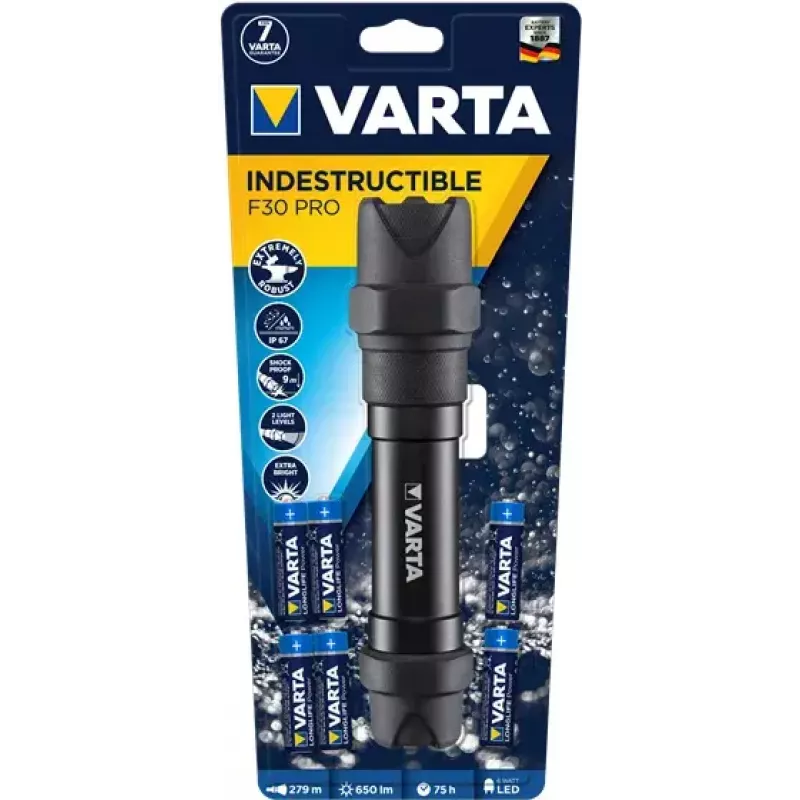 Rankinis žibintuvėlis Varta INDESTRUCTIBLE F30 PRO Juodas 6W 650lm IP67