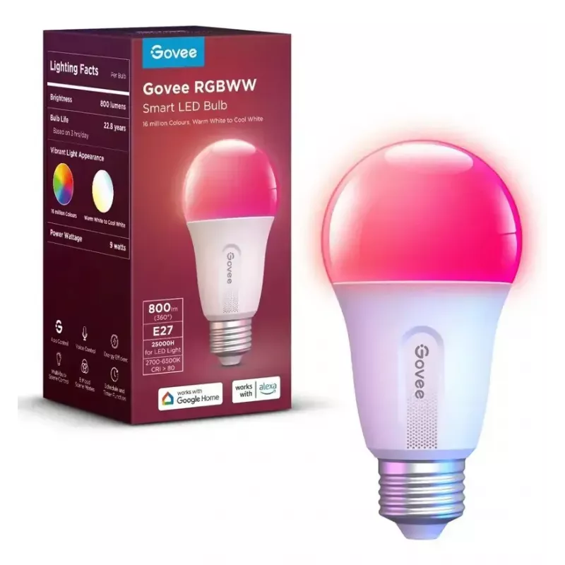 Išmanioji lemputė Govee Smart Wifi&BLE Light Bulb 800 lm — E27, 9 W, Wi‑Fi/Bluetooth, balta