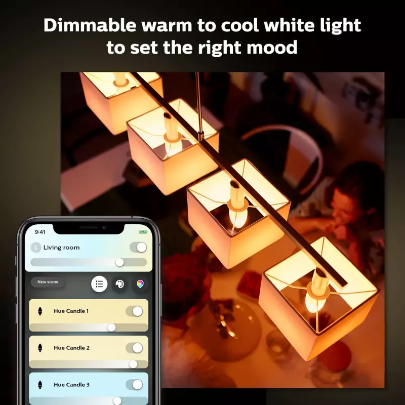 Išmanioji lemputė Philips Hue White ambience Candle E14, 5,2 W, Bluetooth/Zigbee, 39×39×117 mm