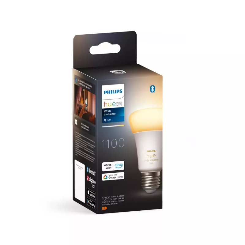 Philips Hue White ambience A60 – E27 išmanioji lemputė – 1100, Išmanioji lemputė, Bluetooth/Zigbee, Balta, LED, E27, A60