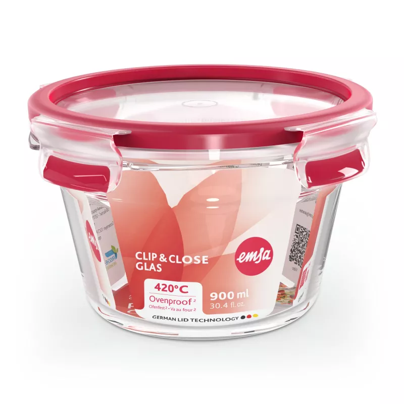 EMSA CLIP & CLOSE N10404 apvali dėžutė 0,9 L permatoma 1 vnt.