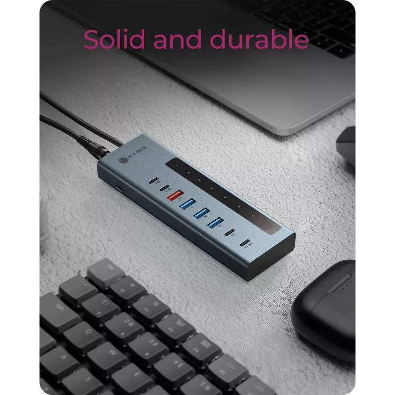 RAIDSONIC ICY BOX 9-in-1 šakotuvas su maitinimo tiekimu, USB 3.2 Gen 2 Type-C/Type-A priegloba, aliuminis, mėlynas