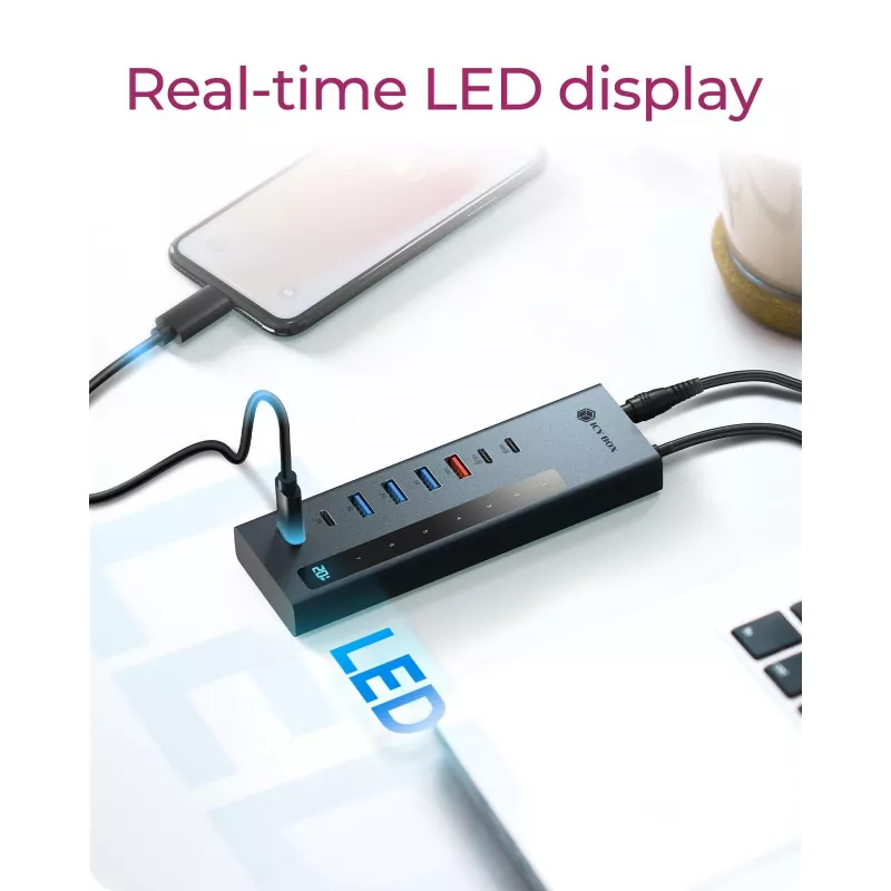 RAIDSONIC ICY BOX 9-in-1 šakotuvas su maitinimo tiekimu, USB 3.2 Gen 2 Type-C/Type-A priegloba, aliuminis, mėlynas