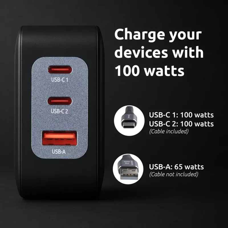 Maitinimo adapteris Intenso W100ACC+C520C 100W greitas įkrovimas GaN juodas