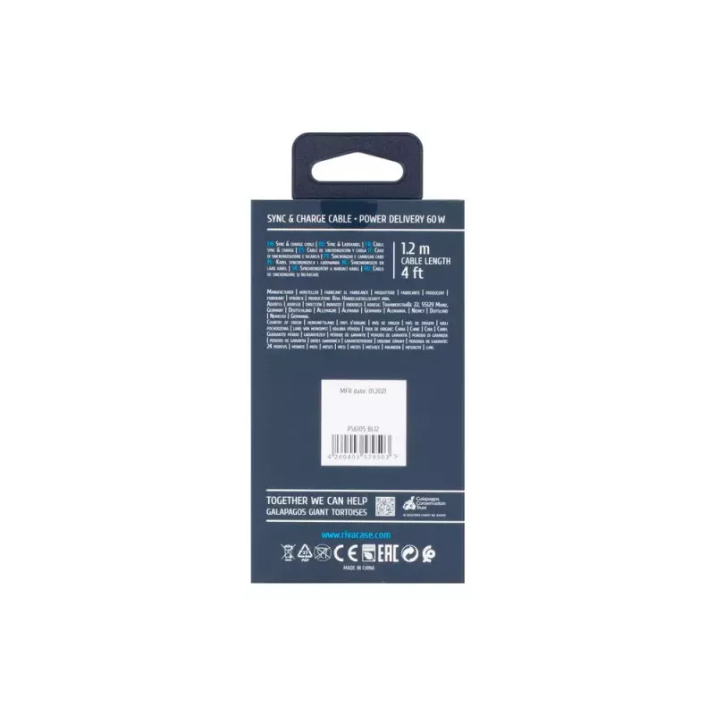 USB laidas Rivacase PS6105 BL12 USB 2.0 1.2m USB C mėlynas