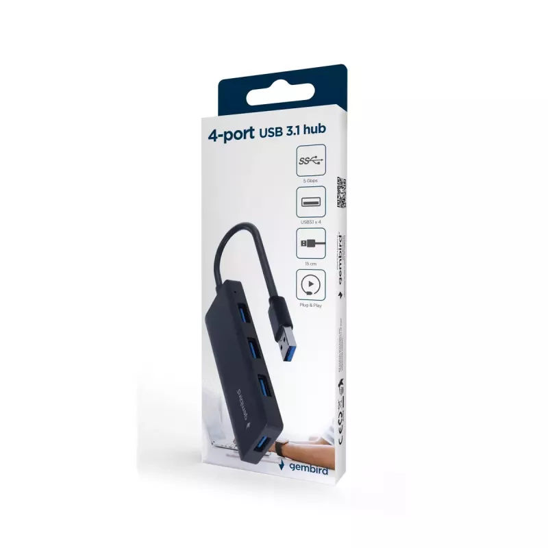 Nešiojamojo kompiuterio dokas Gembird UHB-U3P4-03 USB 3.2 Gen 1 Type-A, 5 Gbit/s, juodas