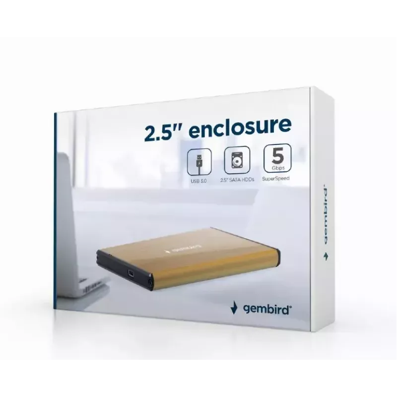 HDD dėklas Gembird EE2-U3S-3-GL 2,5 colio SATA diskams, vienos nišos, USB 3.0, auksinis