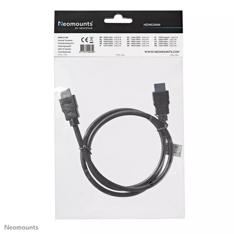 Neomounts HDMI3MM HDMI kabelis - 1 metras, 1 m, HDMI A tipo (standartinis), HDMI A tipo (standartinis), 10,2 Gbit/s, juodas