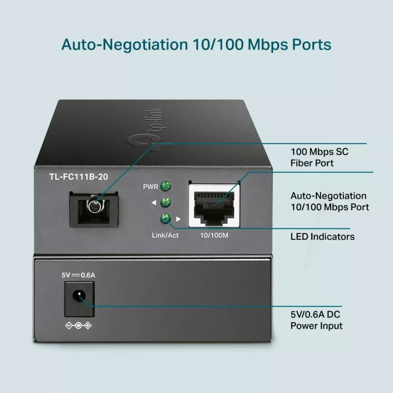 TP-Link 10/100 Mbps RJ45 į 100 Mbps vienmodis SC WDM dvipusis šviesolaidinis keitiklis