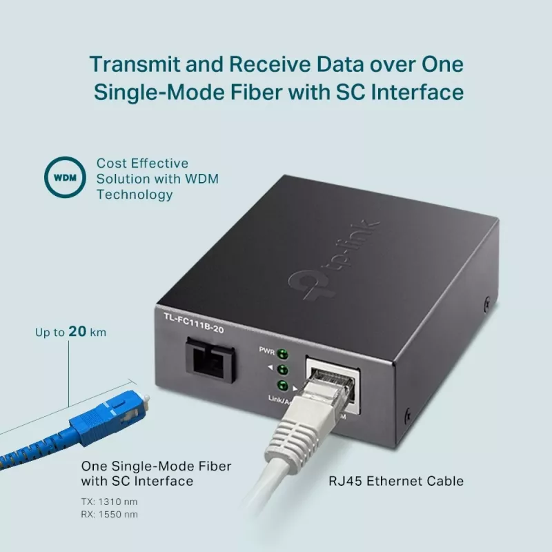 TP-Link 10/100 Mbps RJ45 į 100 Mbps vienmodis SC WDM dvipusis šviesolaidinis keitiklis