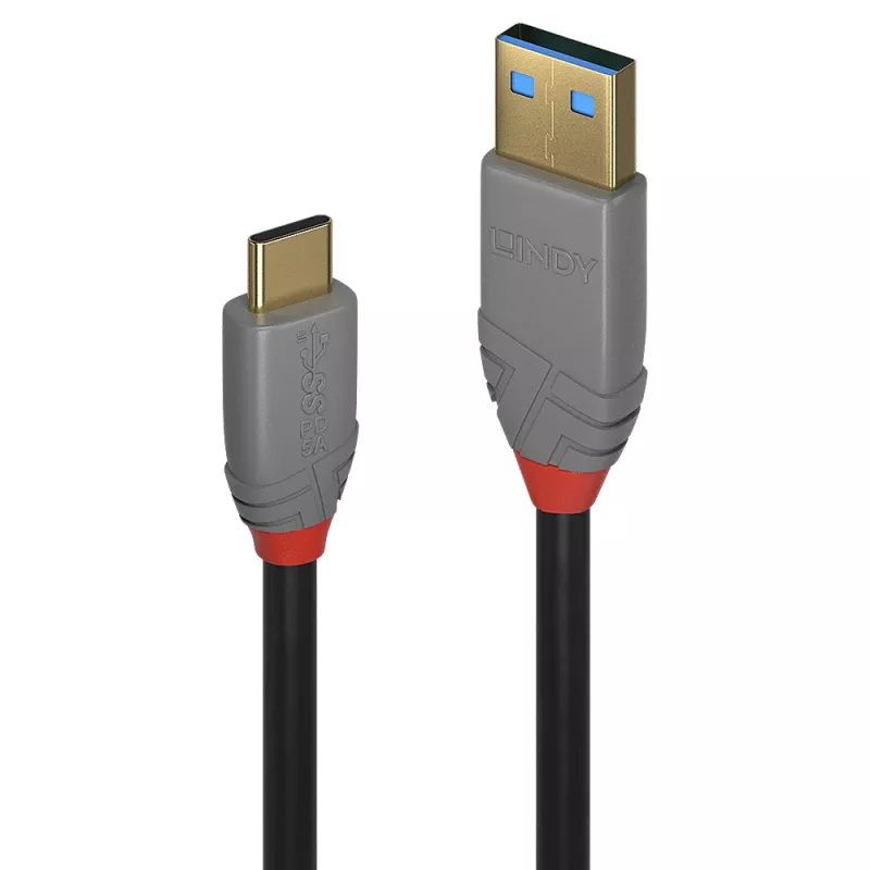 Lindy 0,5 m USB 3.2 Type A to C laidas, 10 Gbps, 5 A, PD, Anthra Line
