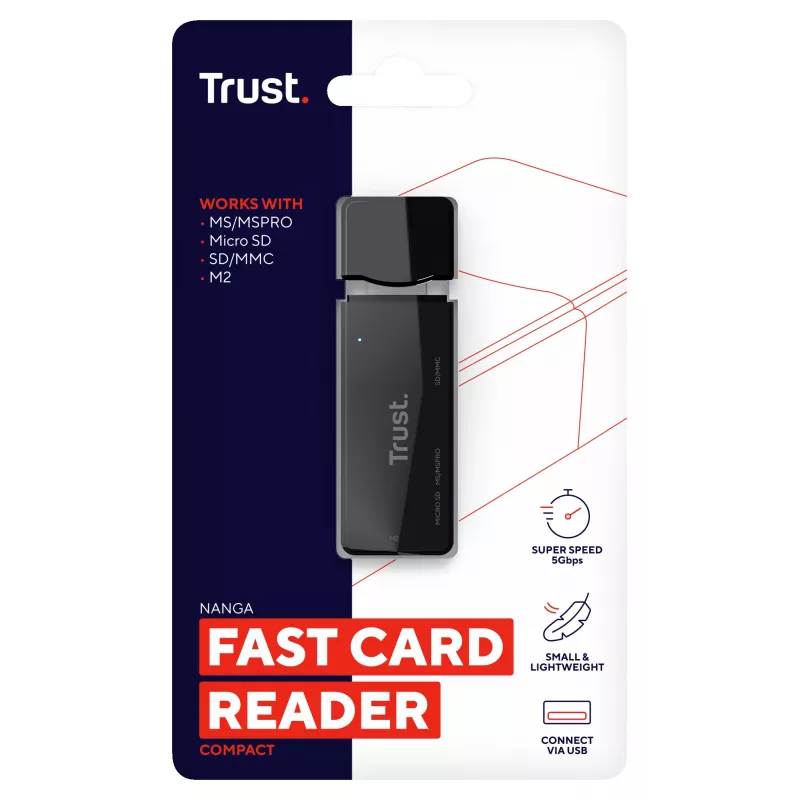 Trust NANGA kortelių skaitytuvas USB 3.2 Gen 1 (3.1 Gen 1) Type-A, juodas