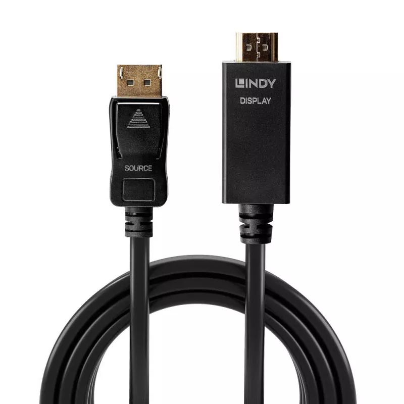 Lindy 5m DisplayPort į HDMI 10.2G kabelis, 5 m, DisplayPort, HDMI Type A (Standard), kištukas, kištukas, 3840 x 2160 pikselių